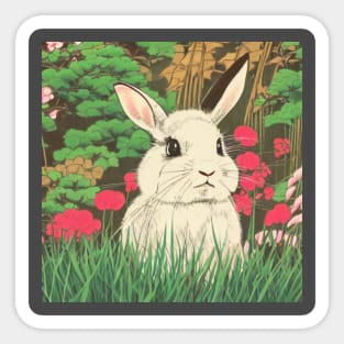 Vintage Mini Lop Rabbit Baby Bunny in Floral Nature Sticker